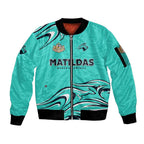 Personalised Australia Soccer Matildas Sleeve Zip Bomber Jacket Kangaroo Tornado Turquoise DT02