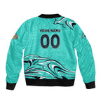 Personalised Australia Soccer Matildas Sleeve Zip Bomber Jacket Kangaroo Tornado Turquoise DT02