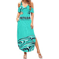 Personalised Australia Soccer Matildas Summer Maxi Dress Kangaroo Tornado Turquoise DT02