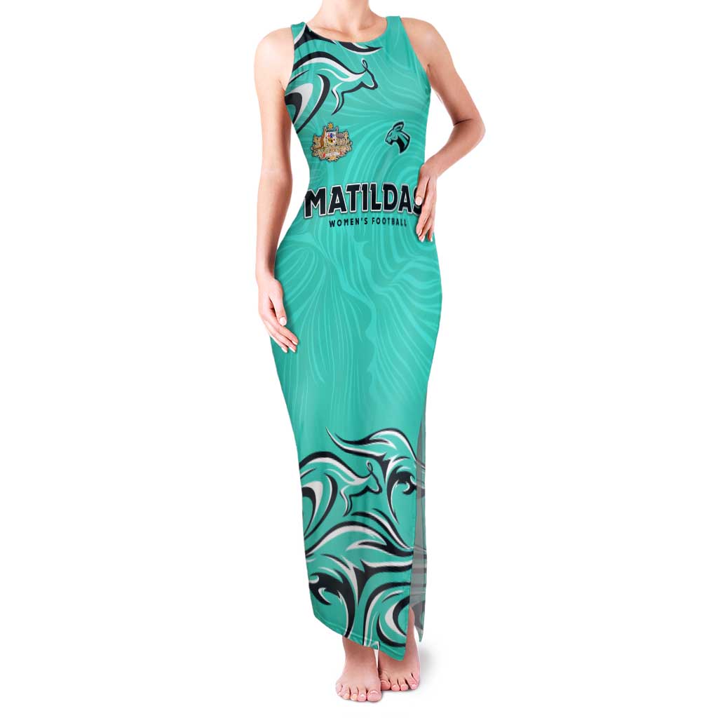 Personalised Australia Soccer Matildas Tank Maxi Dress Kangaroo Tornado Turquoise DT02