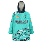 Personalised Australia Soccer Matildas Wearable Blanket Hoodie Kangaroo Tornado Turquoise DT02