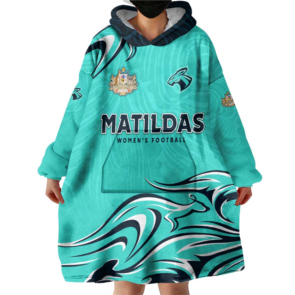 Personalised Australia Soccer Matildas Wearable Blanket Hoodie Kangaroo Tornado Turquoise DT02