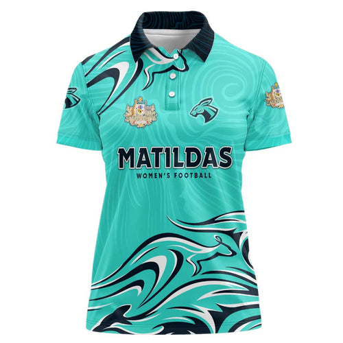 Personalised Australia Soccer Matildas Women Polo Shirt Kangaroo Tornado Turquoise DT02