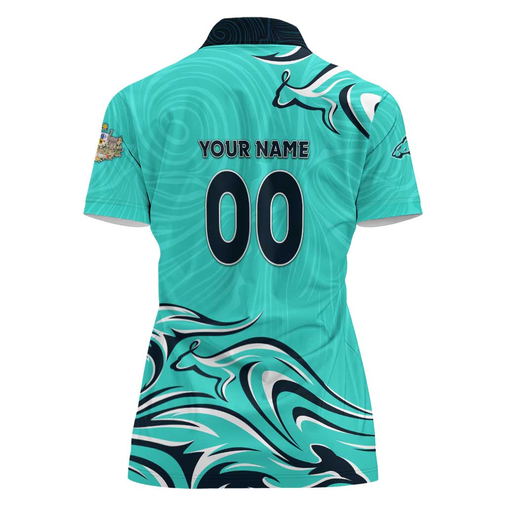 Personalised Australia Soccer Matildas Women Polo Shirt Kangaroo Tornado Turquoise DT02