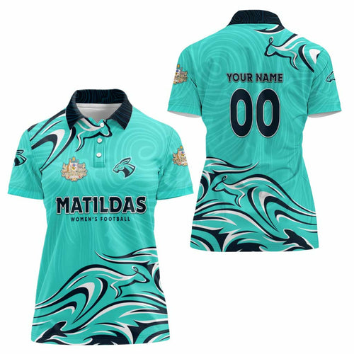 Personalised Australia Soccer Matildas Women Polo Shirt Kangaroo Tornado Turquoise DT02