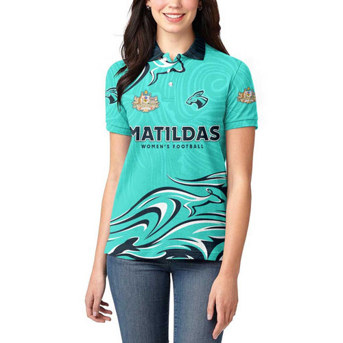 Personalised Australia Soccer Matildas Women Polo Shirt Kangaroo Tornado Turquoise DT02