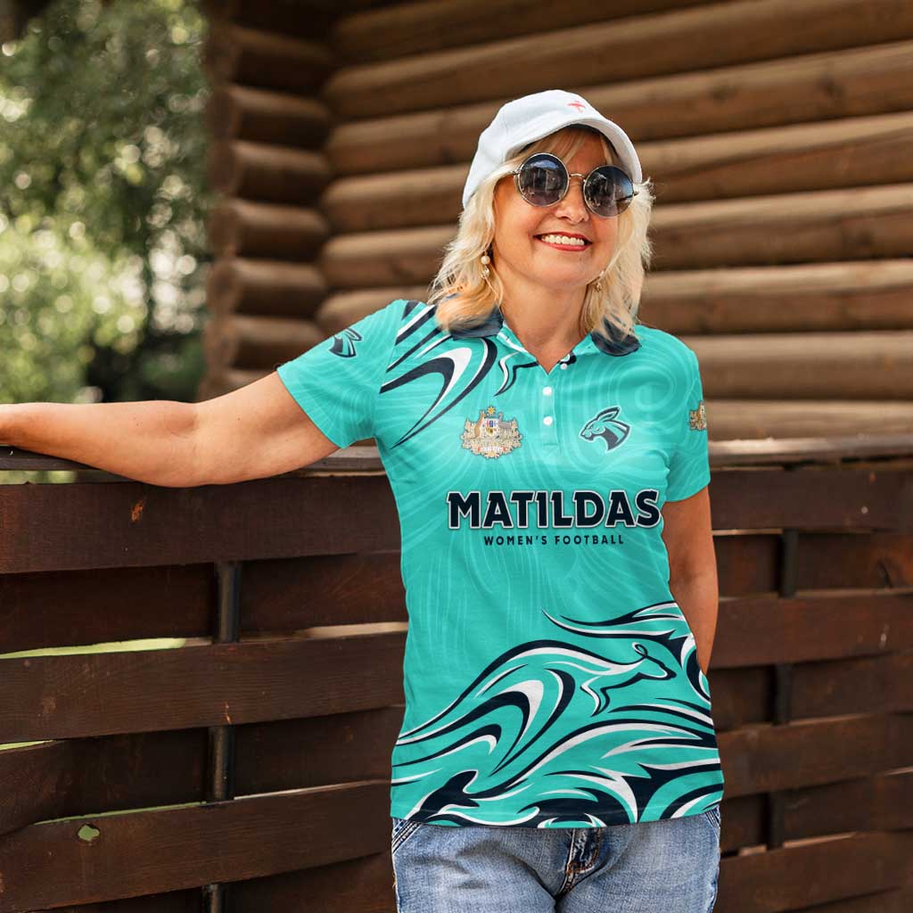 Personalised Australia Soccer Matildas Women Polo Shirt Kangaroo Tornado Turquoise DT02