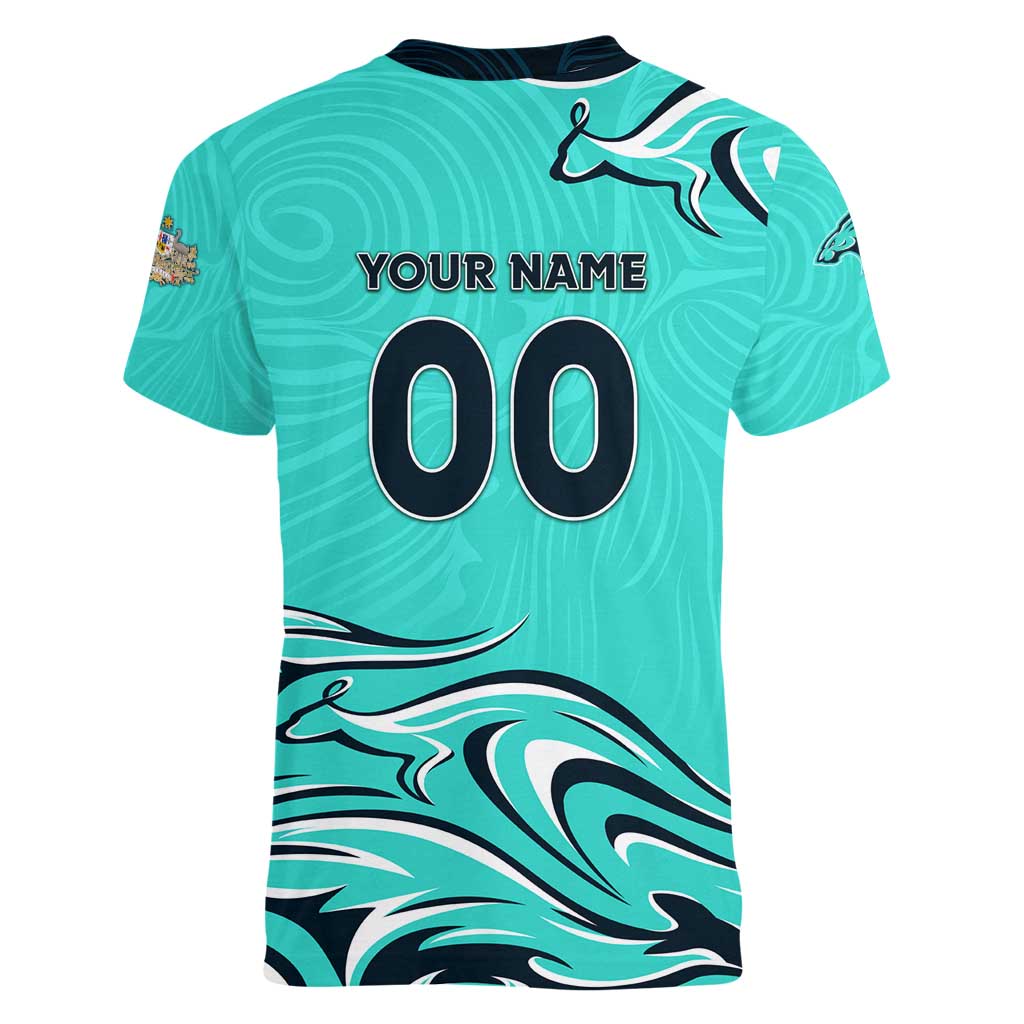 Personalised Australia Soccer Matildas Women V-Neck T-Shirt Kangaroo Tornado Turquoise DT02