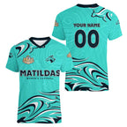Personalised Australia Soccer Matildas Women V-Neck T-Shirt Kangaroo Tornado Turquoise DT02