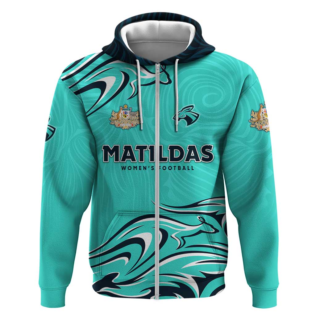 Personalised Australia Soccer Matildas Zip Hoodie Kangaroo Tornado Turquoise DT02