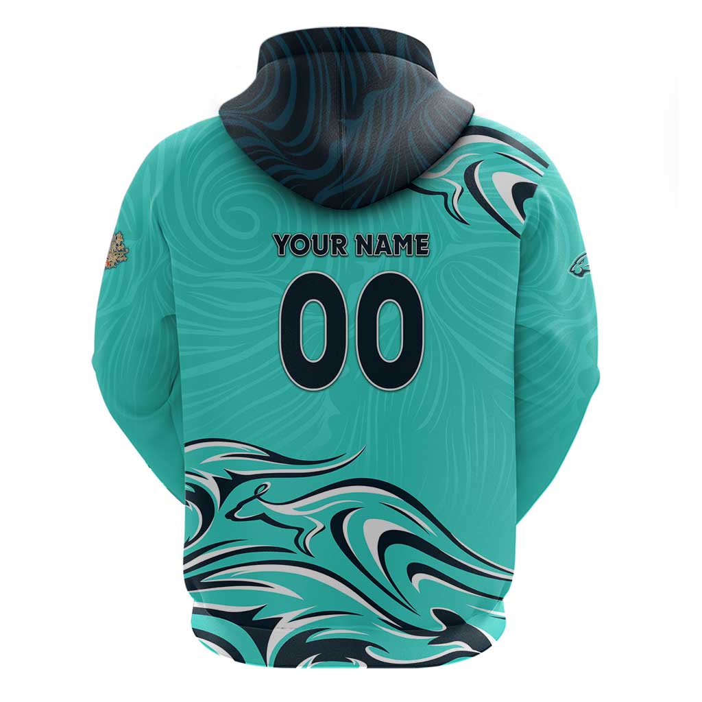 Personalised Australia Soccer Matildas Zip Hoodie Kangaroo Tornado Turquoise DT02