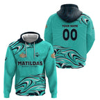 Personalised Australia Soccer Matildas Zip Hoodie Kangaroo Tornado Turquoise DT02