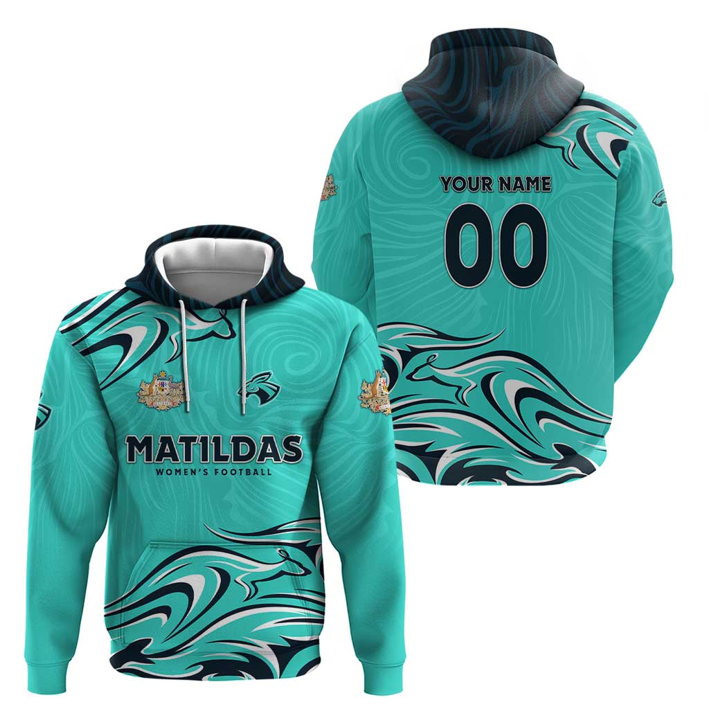 Personalised Australia Soccer Matildas Zip Hoodie Kangaroo Tornado Turquoise DT02