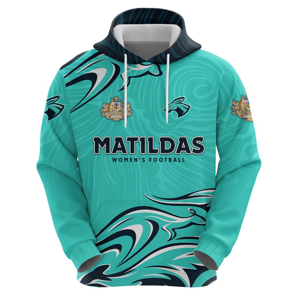 Personalised Australia Soccer Matildas Zip Hoodie Kangaroo Tornado Turquoise DT02