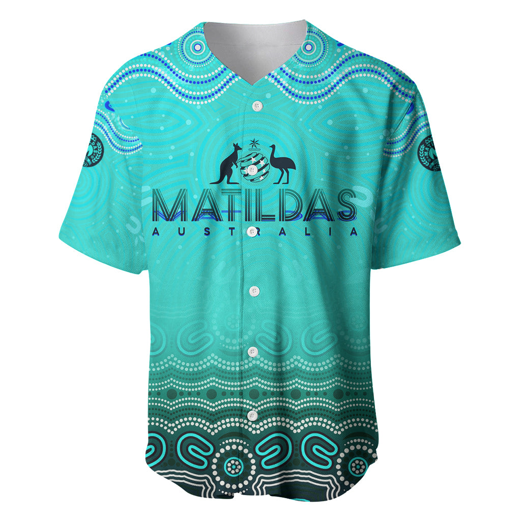 Personalised Australia Matildas Baseball Jersey Tillies Aboriginal Simple Turquoise