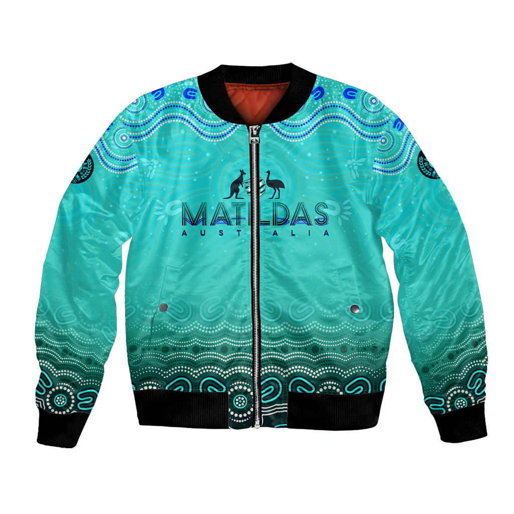 Personalised Australia Matildas Bomber Jacket Tillies Aboriginal Simple Turquoise