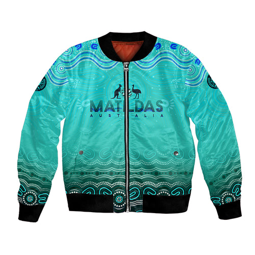 Personalised Australia Matildas Bomber Jacket Tillies Aboriginal Simple Turquoise