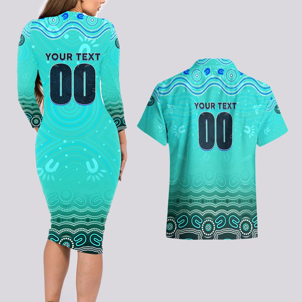 Personalised Australia Matildas Couples Matching Long Sleeve Bodycon Dress and Hawaiian Shirt Tillies Aboriginal Simple Turquoise