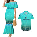 Personalised Australia Matildas Couples Matching Mermaid Dress and Hawaiian Shirt Tillies Aboriginal Simple Turquoise
