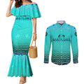 Personalised Australia Matildas Couples Matching Mermaid Dress and Long Sleeve Button Shirt Tillies Aboriginal Simple Turquoise