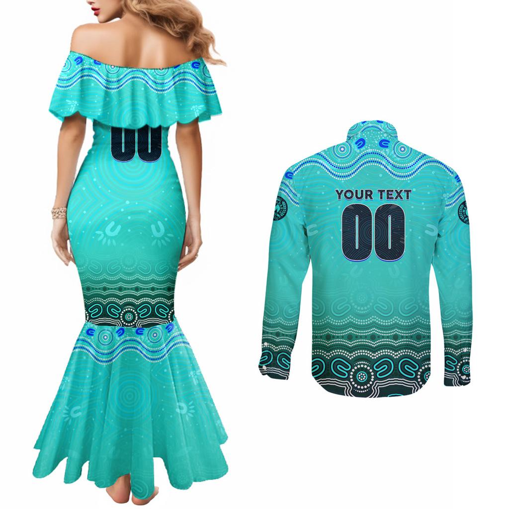 Personalised Australia Matildas Couples Matching Mermaid Dress and Long Sleeve Button Shirt Tillies Aboriginal Simple Turquoise