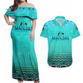 Personalised Australia Matildas Couples Matching Off Shoulder Maxi Dress and Hawaiian Shirt Tillies Aboriginal Simple Turquoise