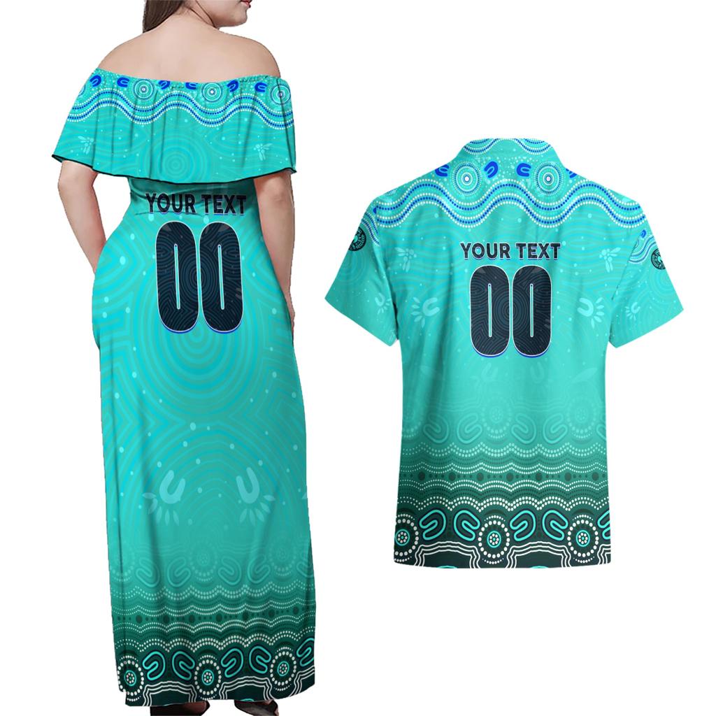 Personalised Australia Matildas Couples Matching Off Shoulder Maxi Dress and Hawaiian Shirt Tillies Aboriginal Simple Turquoise