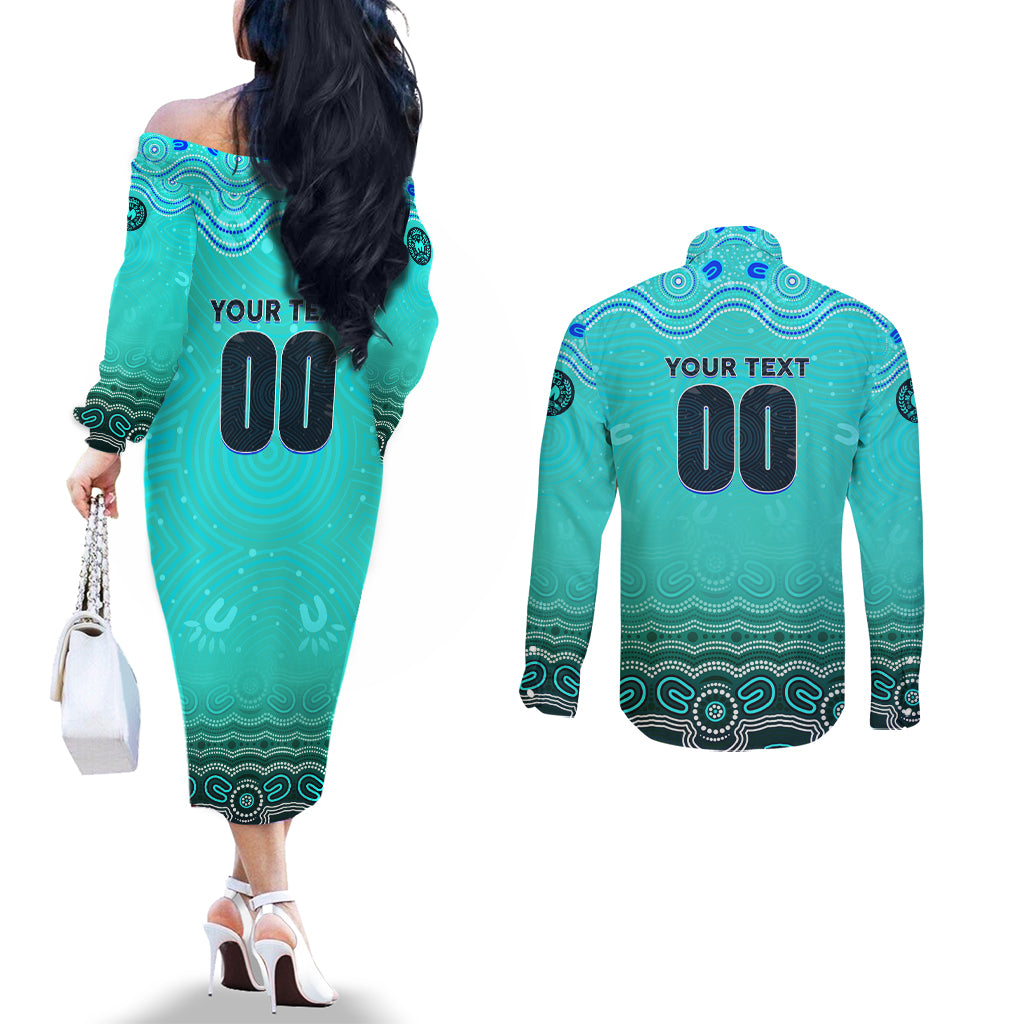 Personalised Australia Matildas Couples Matching Off The Shoulder Long Sleeve Dress and Long Sleeve Button Shirt Tillies Aboriginal Simple Turquoise