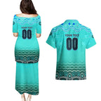 Personalised Australia Matildas Couples Matching Puletasi and Hawaiian Shirt Tillies Aboriginal Simple Turquoise