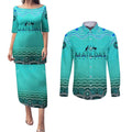 Personalised Australia Matildas Couples Matching Puletasi and Long Sleeve Button Shirt Tillies Aboriginal Simple Turquoise