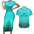 Personalised Australia Matildas Couples Matching Short Sleeve Bodycon Dress and Hawaiian Shirt Tillies Aboriginal Simple Turquoise