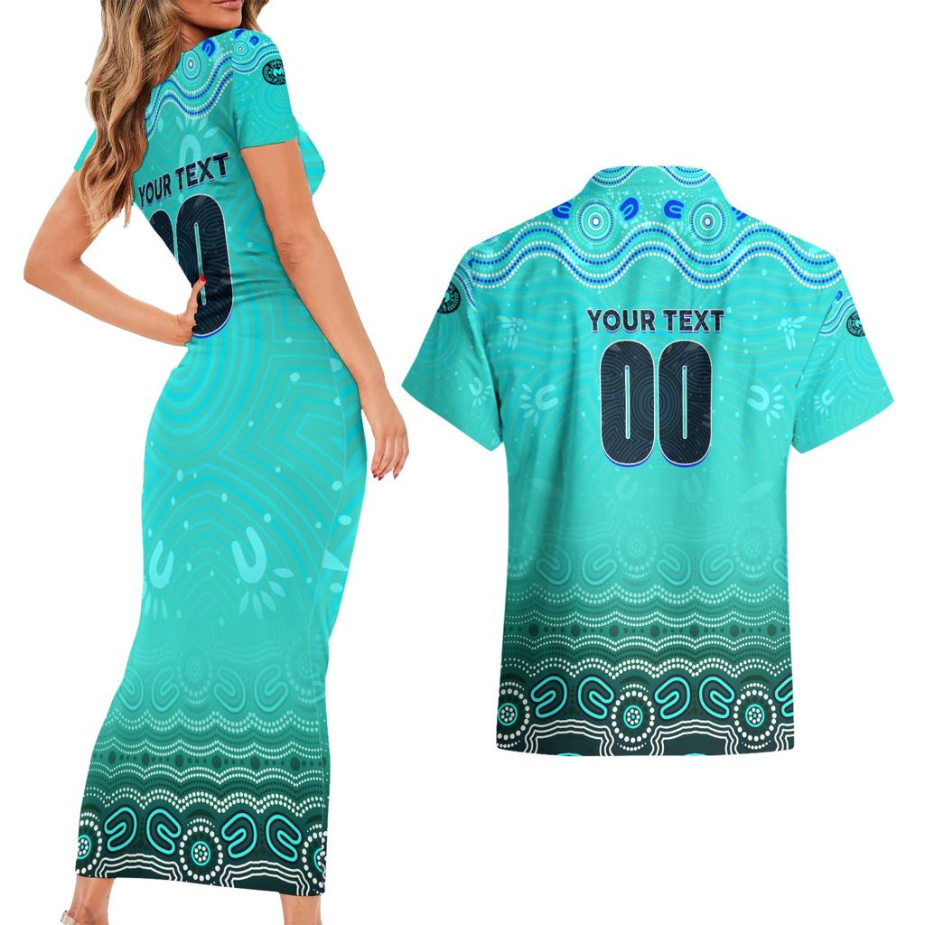 Personalised Australia Matildas Couples Matching Short Sleeve Bodycon Dress and Hawaiian Shirt Tillies Aboriginal Simple Turquoise