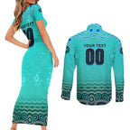 Personalised Australia Matildas Couples Matching Short Sleeve Bodycon Dress and Long Sleeve Button Shirt Tillies Aboriginal Simple Turquoise
