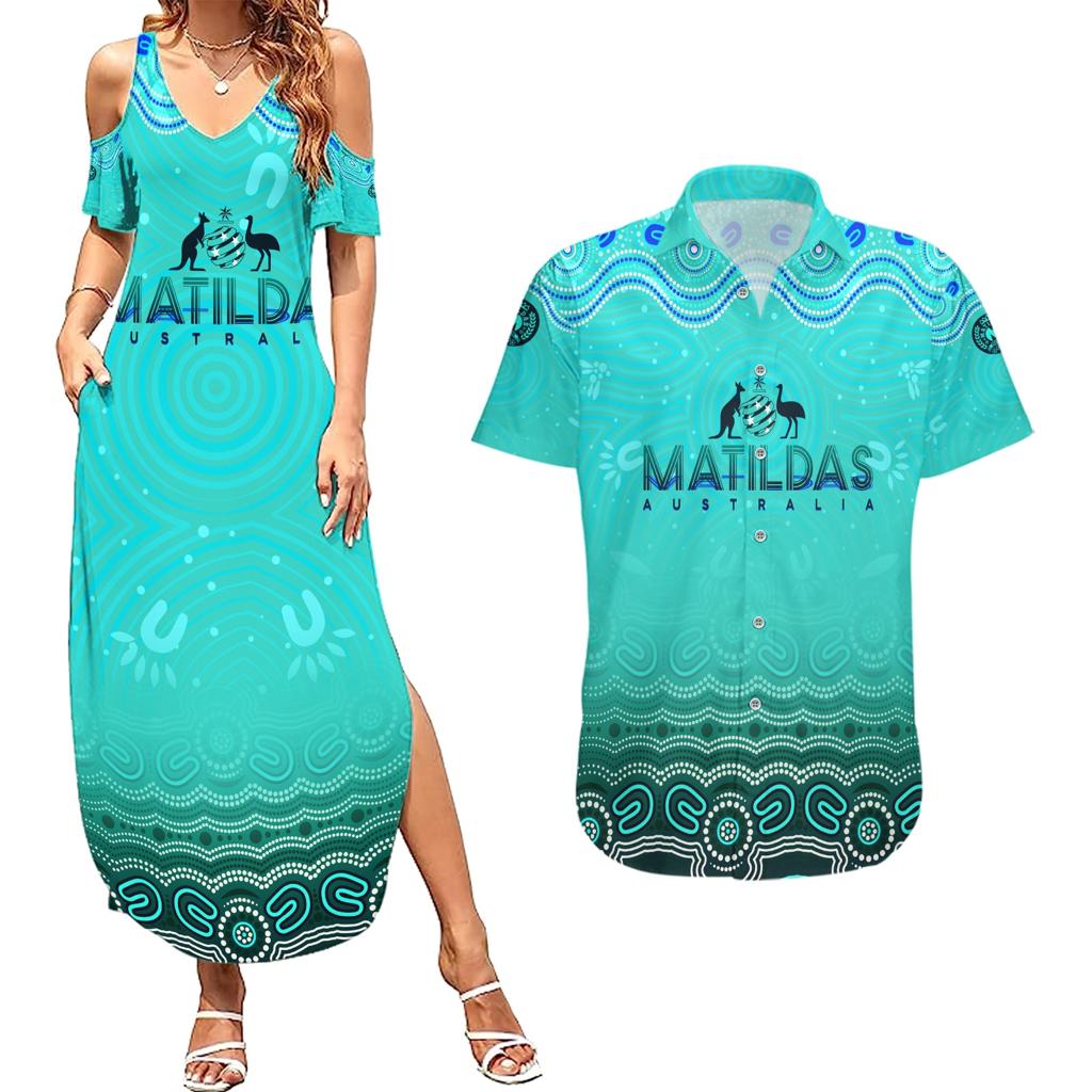 Personalised Australia Matildas Couples Matching Summer Maxi Dress and Hawaiian Shirt Tillies Aboriginal Simple Turquoise