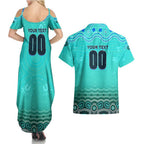 Personalised Australia Matildas Couples Matching Summer Maxi Dress and Hawaiian Shirt Tillies Aboriginal Simple Turquoise