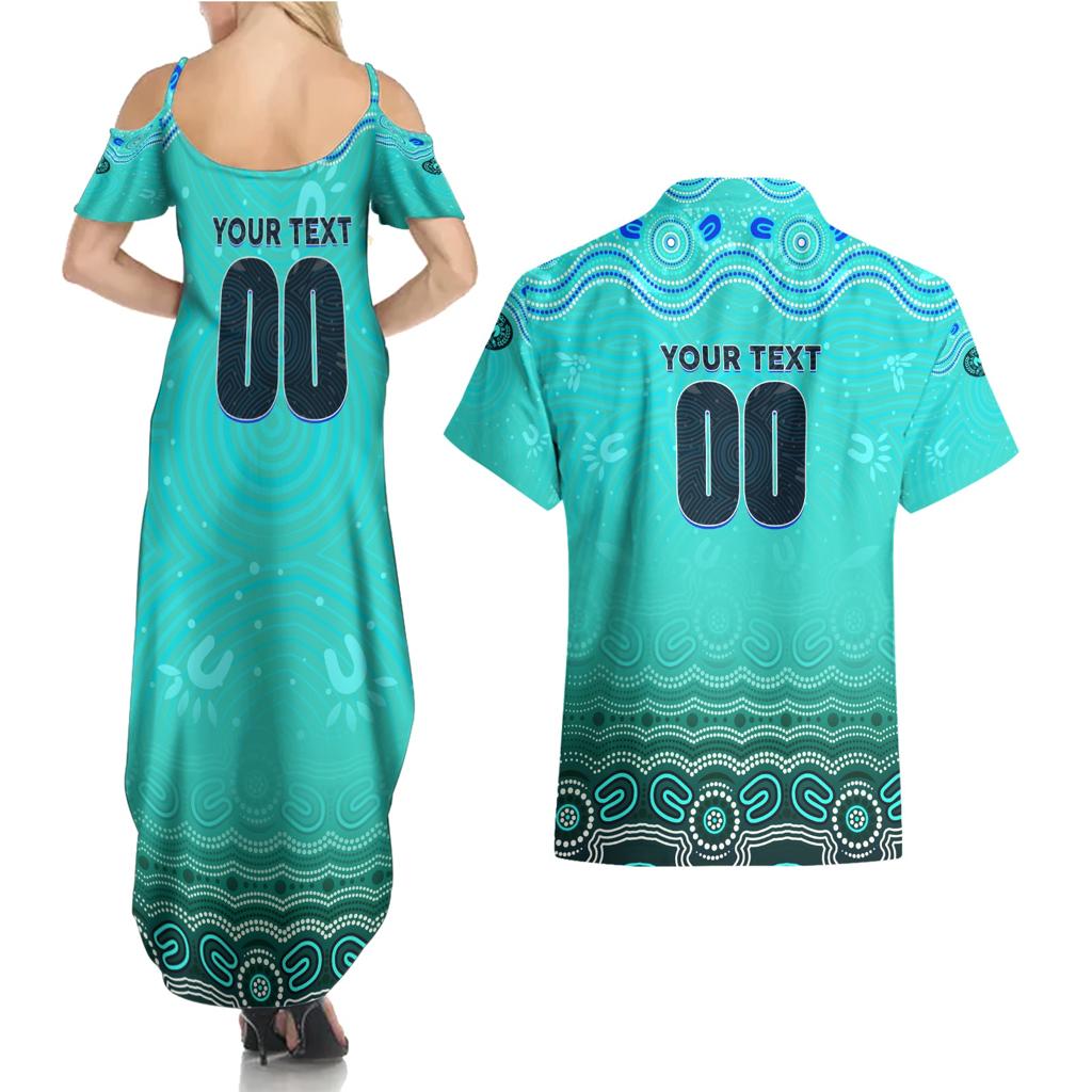Personalised Australia Matildas Couples Matching Summer Maxi Dress and Hawaiian Shirt Tillies Aboriginal Simple Turquoise