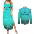 Personalised Australia Matildas Couples Matching Summer Maxi Dress and Long Sleeve Button Shirt Tillies Aboriginal Simple Turquoise