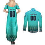Personalised Australia Matildas Couples Matching Summer Maxi Dress and Long Sleeve Button Shirt Tillies Aboriginal Simple Turquoise