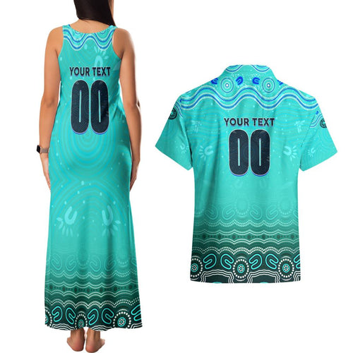 Personalised Australia Matildas Couples Matching Tank Maxi Dress and Hawaiian Shirt Tillies Aboriginal Simple Turquoise