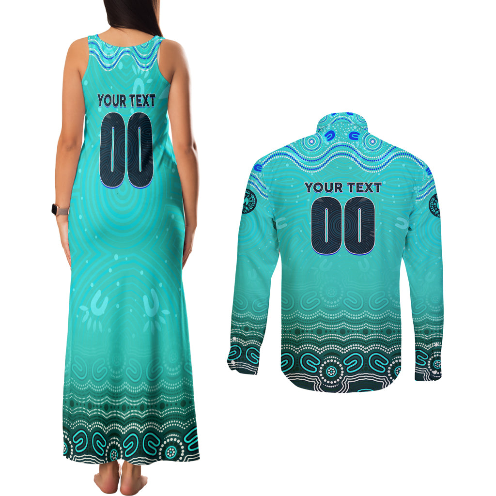 Personalised Australia Matildas Couples Matching Tank Maxi Dress and Long Sleeve Button Shirt Tillies Aboriginal Simple Turquoise