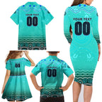 Personalised Australia Matildas Family Matching Long Sleeve Bodycon Dress and Hawaiian Shirt Tillies Aboriginal Simple Turquoise