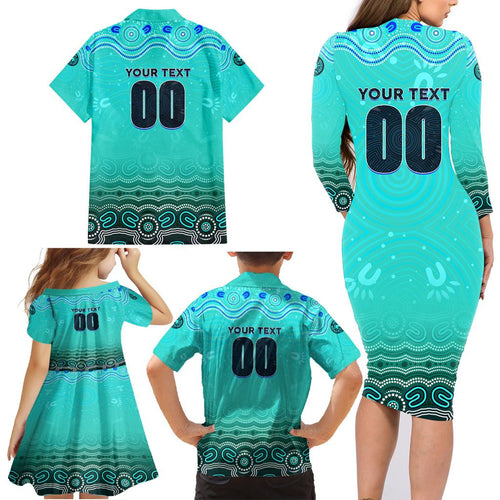 Personalised Australia Matildas Family Matching Long Sleeve Bodycon Dress and Hawaiian Shirt Tillies Aboriginal Simple Turquoise