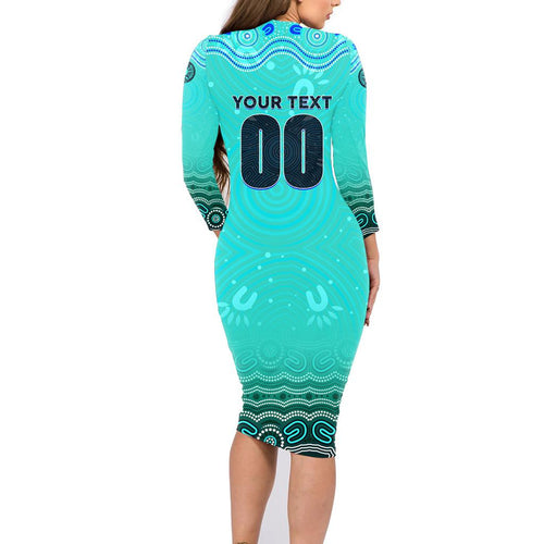 Personalised Australia Matildas Family Matching Long Sleeve Bodycon Dress and Hawaiian Shirt Tillies Aboriginal Simple Turquoise