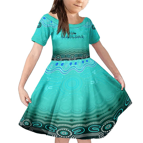 Personalised Australia Matildas Family Matching Mermaid Dress and Hawaiian Shirt Tillies Aboriginal Simple Turquoise