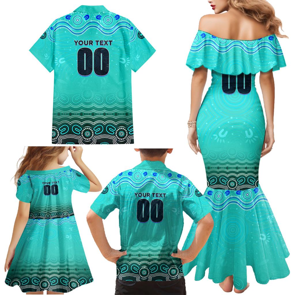 Personalised Australia Matildas Family Matching Mermaid Dress and Hawaiian Shirt Tillies Aboriginal Simple Turquoise