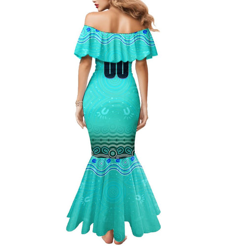 Personalised Australia Matildas Family Matching Mermaid Dress and Hawaiian Shirt Tillies Aboriginal Simple Turquoise
