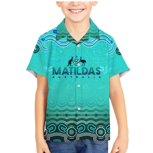 Personalised Australia Matildas Family Matching Mermaid Dress and Hawaiian Shirt Tillies Aboriginal Simple Turquoise
