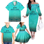 Personalised Australia Matildas Family Matching Off The Shoulder Long Sleeve Dress and Hawaiian Shirt Tillies Aboriginal Simple Turquoise