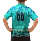 Personalised Australia Matildas Family Matching Off The Shoulder Long Sleeve Dress and Hawaiian Shirt Tillies Aboriginal Simple Turquoise