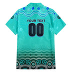 Personalised Australia Matildas Family Matching Off The Shoulder Long Sleeve Dress and Hawaiian Shirt Tillies Aboriginal Simple Turquoise